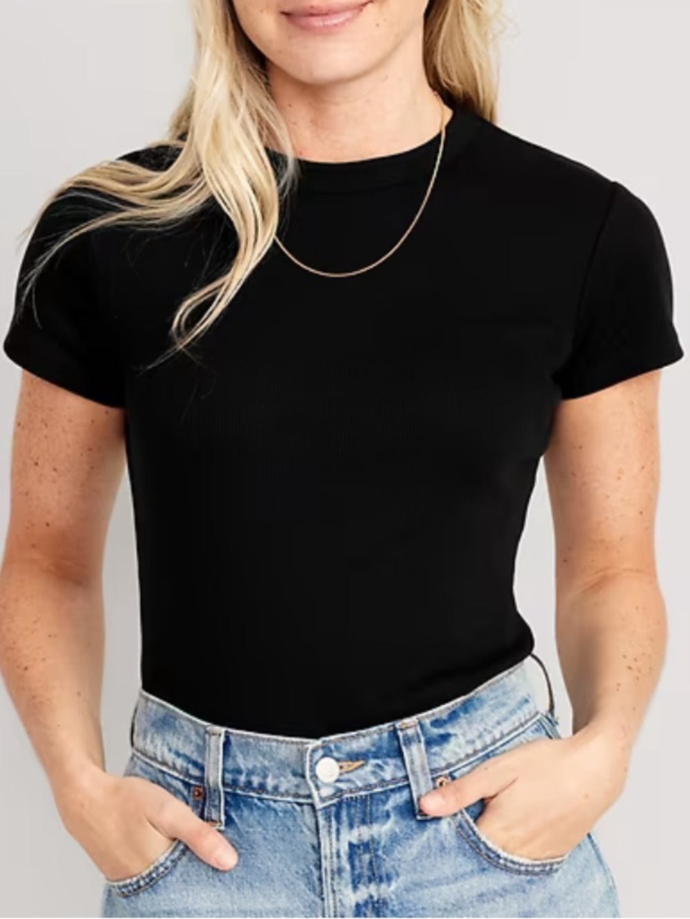 Old Navy Black Short Sleeve Snug Ribbed Crop Tee